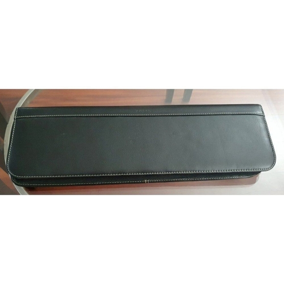 FOSSIL Genuine Black Leather TIE TRAVEL CASE Tie Keeper Organizer 16" Long - Picture 2 of 7